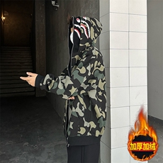 网图美式双帽迷彩连帽卫衣拉链开衫外套A025-GY18501-P50加绒60，女装短外套，电商A025
