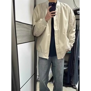 J67-P53   美式am1飞行员夹克男立领棒球服高级感浅色外套图片