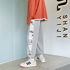 青少年运动裤男夏季潮流ins宽松侧边印花休闲抽绳卫裤K1110-P25，男装休闲裤，星座512-2