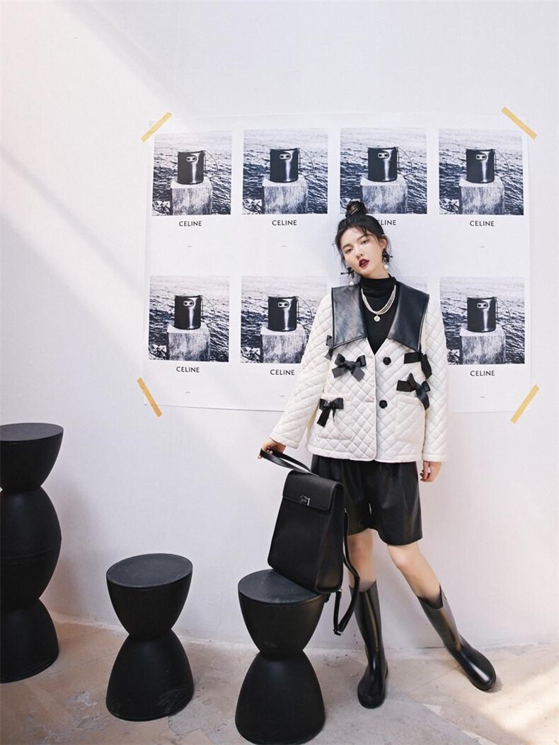 蝴蝶结短棉衣，女装棉衣/棉服，YOUER DENG