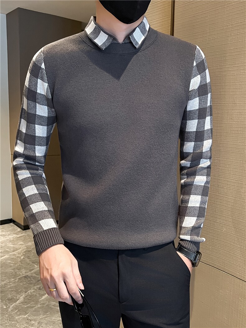 店主风秋冬新款小伙加厚假二件针织毛衣男301A-1/M65/P75控95,男装针织衫/毛衣,星座301A-1