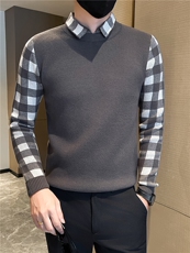 店主风秋冬新款小伙加厚假二件针织毛衣男301A-1/M65/P75控95，男装针织衫/毛衣，星座301A-1