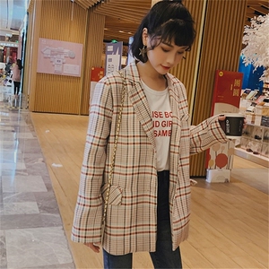 现货 2021春季新款粉色格子小西装 钱塘1318A-6623,女装西装,西子