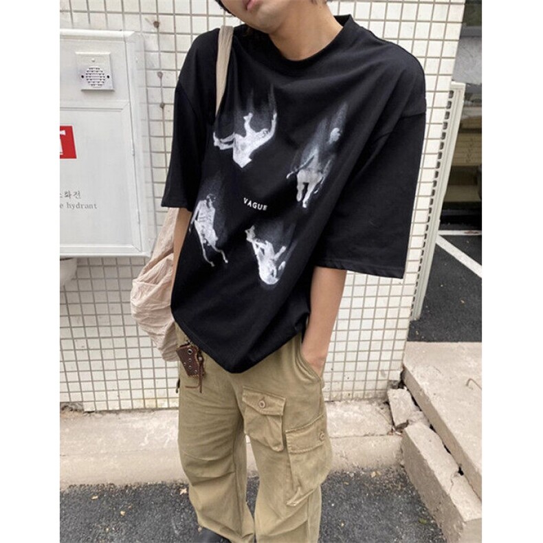 夏季新款复古街头纯棉印花短袖t恤男女休闲宽松半袖体恤T70108,男装T恤,星座1116A（原606A-3）