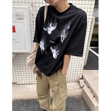 夏季新款复古街头纯棉印花短袖t恤男女休闲宽松半袖体恤T70108，男装T恤，星座1116A（原606A-3）