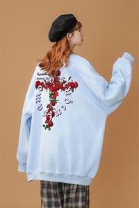 中性风 设计感玫瑰花十字架潮牌印花圆领套头卫衣W1008P30控48图片