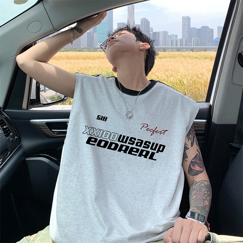 量大优供视频直播高品质重磅260克双纱纯棉印花背心无袖T恤DB139，男装背心/马甲，电商A486