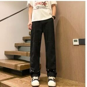 美式高街vibe风排扣牛仔裤男款设计感宽松直筒微喇休闲裤S012/P56图片