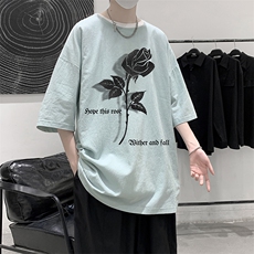 YT26279-P30亚麻短袖t恤男大码五分袖男宽松七分袖大皂风模特，男装T恤，电商A040
