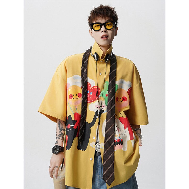 CS1127-P45控78夏季新款设计感大码潮牌冰丝短袖情侣衬衫外套男，男装衬衫，电商A059