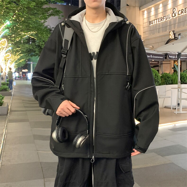 潮牌反光防水外套秋冬款户外软壳冲锋衣夹克JK0222-P93图片