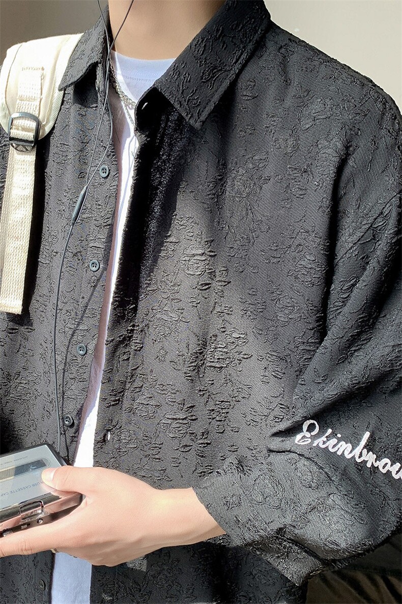 港风花型七分袖衬衫男大码M-5XL风情侣衬衫男QCS7023P45控68,男装衬衫,星座226-1