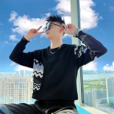 AW221/P68控98秋季社会小伙拼接撞色高级设计感打底卫衣男黑首，男装T恤，星座305B-1