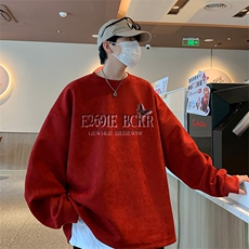 已注册得物抖音直播高品质麂皮绒开叉圆角宽松男卫衣W3036P45，男装卫衣，电商C408(原B339-1)
