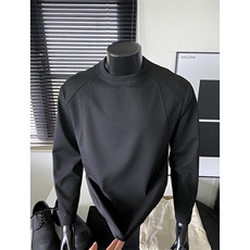 抖音得物高品质美式高街重磅曼巴棉cleanfit螺纹拼接卫衣长袖T恤，男装T恤，电商A486-1