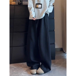 黑色美式斜切弯刀卫裤男款秋季垂感慵懒松弛感裤子直筒阔腿休闲裤图片