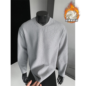 加绒加厚银狐绒男450g重磅肌理感长袖T恤T24509J加绒-特P33控65图片