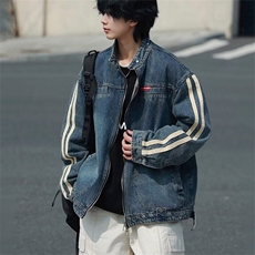 美式复古水洗做旧牛仔夹克男秋季宽松痞帅情侣装机车服外套，男装工装外套，星座506A