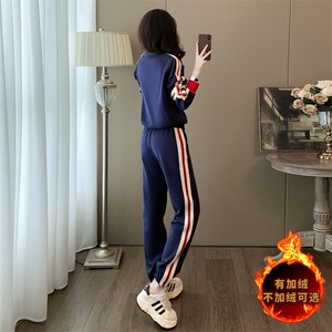女秋冬新款洋气显瘦撞色休闲卫裤两件套图片