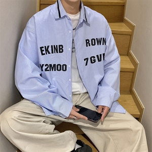港风条纹长袖衬衫男大码情侣七分袖衬衫男长袖衬衣男CCS8018P45图片