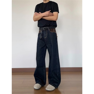 气质格纹拼接丹宁原色直筒男季新款潮牌B192-P55，男装休闲裤，星座1109-4