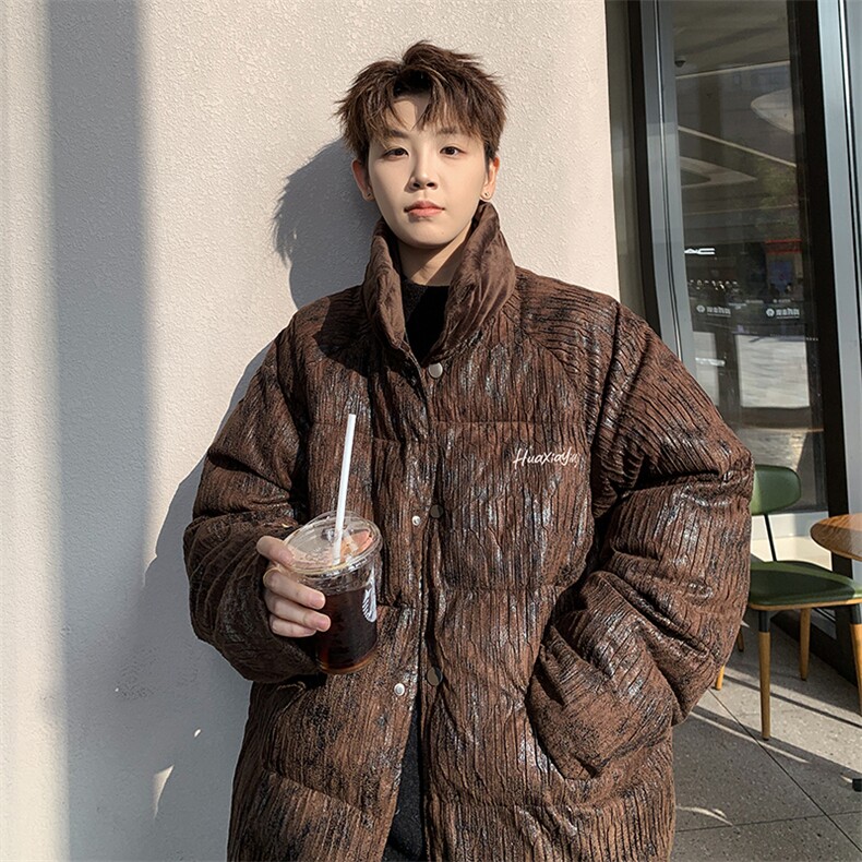现货立领褶皱复古做旧面料设计棉衣保暖棉服男   225-2-Y211-P155图片