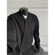 秋冬新款慵懒风不规则纽扣大码针织开衫毛衣男MY125-特P55控98，男装针织衫/毛衣，电商A001