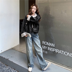 美式复古高级感条纹撞色PU皮衣外套女2025春秋季新款韩系显瘦夹克，女装皮衣，蝶眷