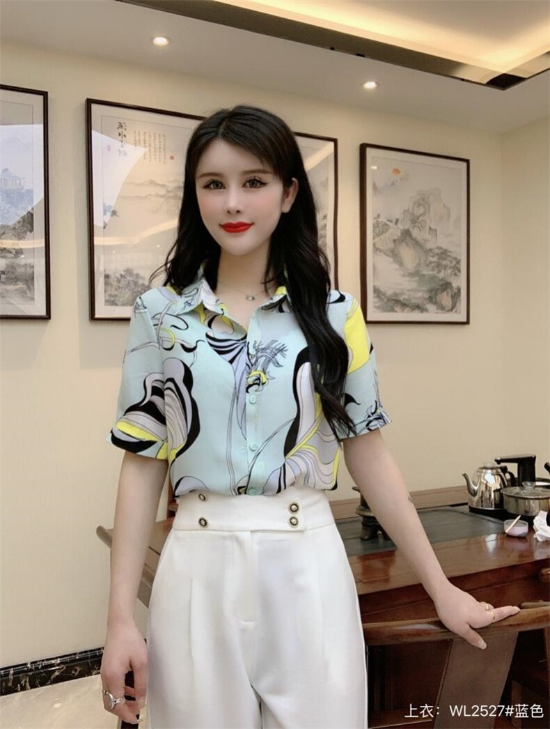 2022夏季新款现货短袖衬衫修身显瘦气质高雅时尚女装，女装衬衫，婉伦