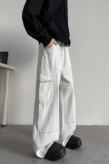 8XL-M小众设计感明线牛仔裤男宽松阔腿拖地男长子裤K9107P58控78，男装牛仔裤，电商D206-1