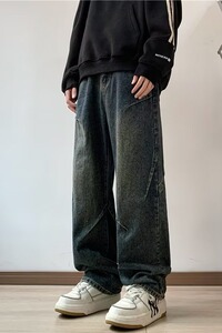 美式高街vibe牛仔裤男春秋新款直筒宽松水洗复古阔腿裤NT687-P45图片