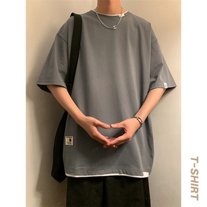 GENIOLAMODE美式夏季纯棉短袖T恤男士复古简约百搭纯色潮牌青少年图片