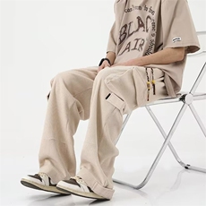 春季高街潮牌宽松抽绳长直筒裤日系复古休闲工装裤男K6034-P45，男装休闲裤，星座512-2