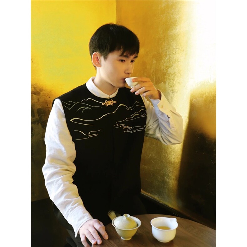 新中式马甲男端庄潮穿搭风刺绣圆领无袖坎肩MJ1044,男装背心/马甲,星座208-5