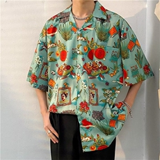 日系五分袖春夏季新款衬衫潮流慵懒男方领宽松型衬衫C1322P30，男装衬衫，星座1116-2