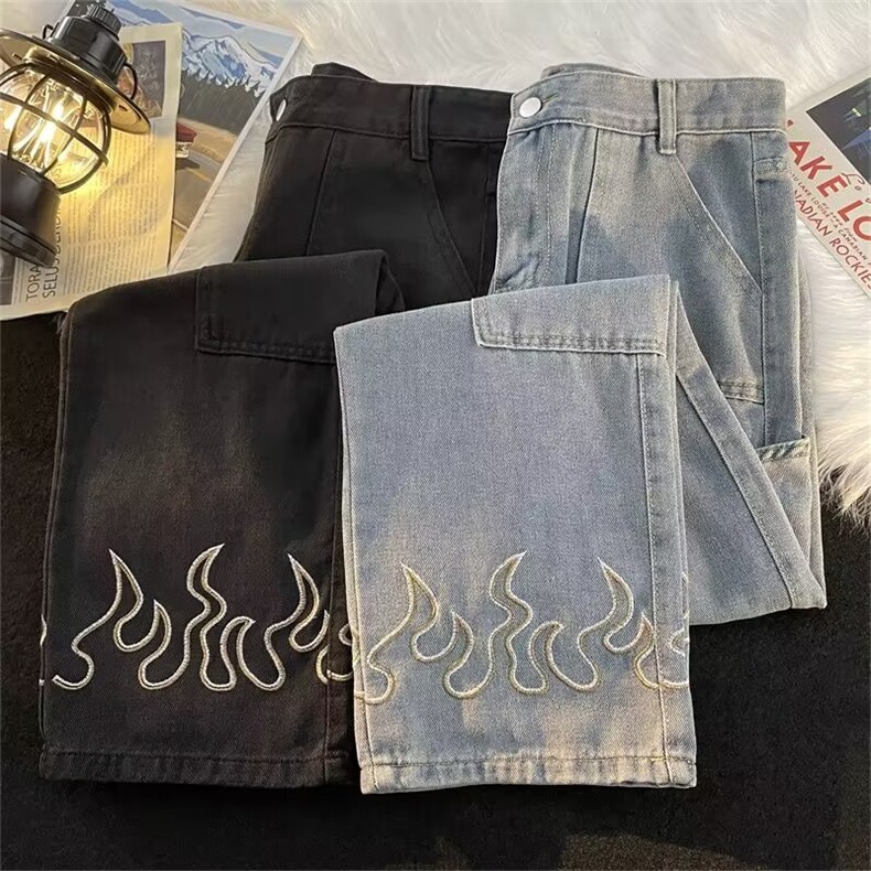 高街vibe牛仔裤男女潮牌复古美式痞帅直筒裤宽松休闲裤NK5735-P43,男装牛仔裤,星座1008