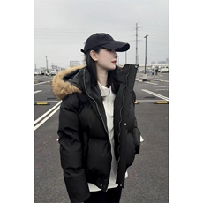 网图秋冬新款休闲百搭连帽毛领PU加厚情侣棉服MY5241TP85，男装棉衣，电商A247
