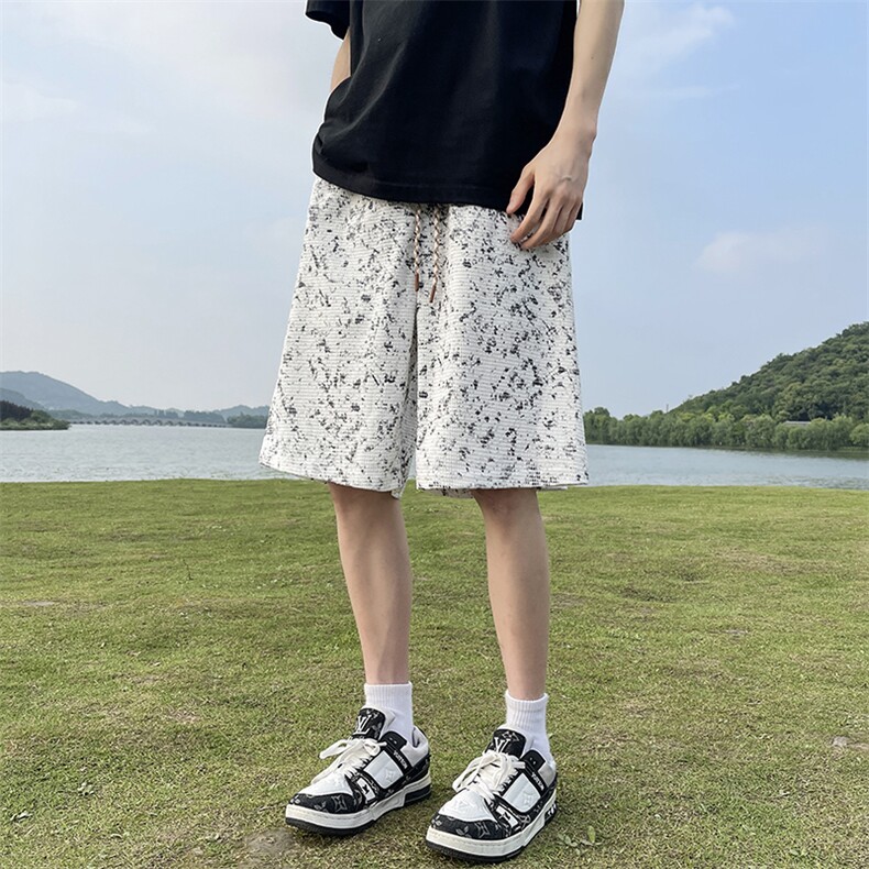 供视频~可二开扎染短裤男夏季五分裤K838特P30控55,男装牛仔裤,电商A309