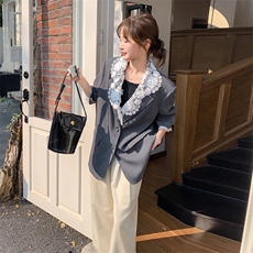 开春设计感蕾丝拼接西装外套女2025新款流行爆款超火气质休闲西服，女装短外套，韩蜜菓