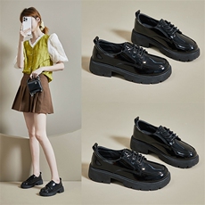 2023秋季新款亮面小皮鞋女ins潮厚底增高系带复古学院英伦风，女鞋小皮鞋，电商A223
