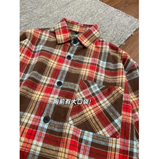 DD304P38美式复古红色格子长袖衬衫，男装衬衫，电商B323A