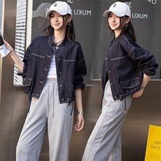 牛仔外套女春秋短款2025年新款设计感休闲宽松立领夹克小个子上衣，女装套装/套裙，跑量工厂店