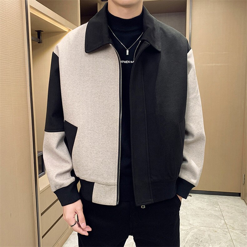 男新款呢子大衣秋冬妮子毛呢拼色宽松夹克外套A236-JK-3058-P135,男装夹克,电商A236