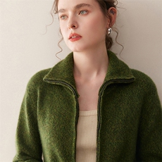 2025秋冬百搭时尚简约花纱加厚兜羊绒开衫，女装羊绒衫，珍丝贝尔