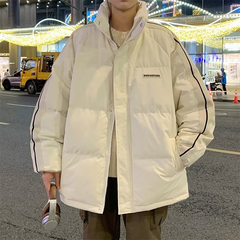 冬季设计感休闲宽松棉服外套男女情侣保暖棉衣潮流条纹立领棉袄男,男装棉衣,星座218-1（原230）