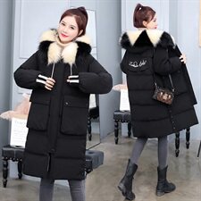 棉衣2021年冬季新款女装时尚字母绣花连帽长袖中长款羽绒棉棉衣，女装棉衣/棉服，关键词