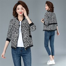 2021春季新款时尚豹纹印花棒球服外套，女装短外套，余墨