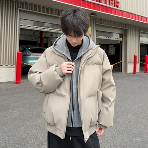 现货高品质重磅工艺美式高街假两件PU皮棉衣男女加厚棉服外套图片