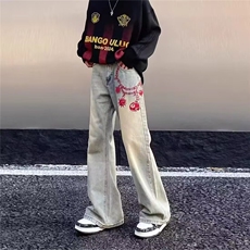 X212美式vibe风复古黄泥染刺绣牛仔裤无品牌简约气质流行原宿新款，男装牛仔裤，星座308A-1（原309B-1）