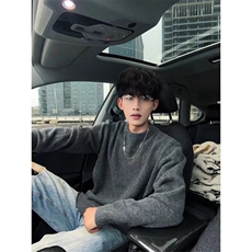 马海毛针织衫男士秋季韩系潮流慵懒风套头毛衣宽松圆领上衣，男装针织衫/毛衣，星座506A